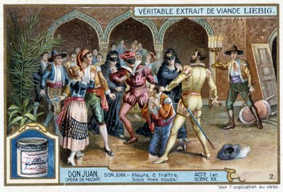 Don Juan: I. felvonás, XX. jelenet, Don Juan az álarcos bálban - chromo Liebig alkotó: French School