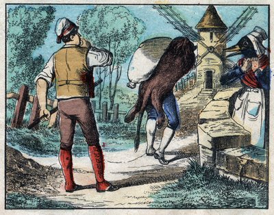 Az oroszlán bőrét viselő szamár. Jean de La Fontaine (1621-95) meséi. Epinal képalkotása a 19. század végéről. alkotó: French School