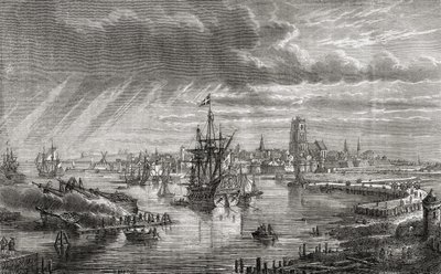 Dunkerque, Franciaország, a 18. században, Louis Blanc (1811-82) „Histoire de la Revolution Francaise” című művéből, amelyet Hildibrand metszett, 1847-62 alkotó: French School