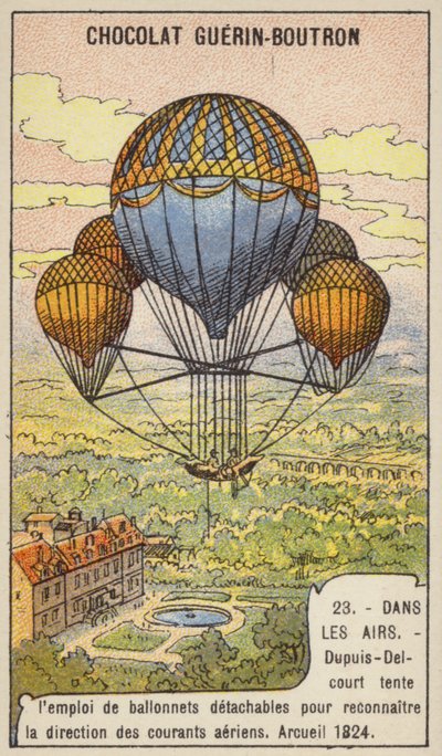 Dupuis-Delcourt levehető ballonok segítségével próbálja megmérni a légáramlatok irányát, Arcueil, Franciaország alkotó: French School