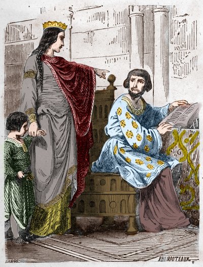A Capetians-dinasztia: Arles-i Konstanz (986-1032), Franciaország királynője, II. Jámbor Róberttel (972-1031). alkotó: French School