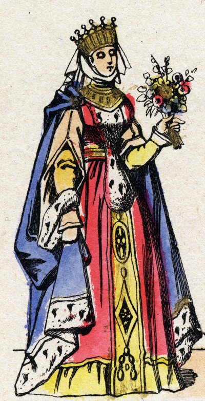 A Capetians-dinasztia: Provence-i Marguerite (1221-1295), francia királynő, IX. Lajos francia felesége (1214-1270) portréja. Epinális képalkotás a 19. század végéről. Magángyűjtemény. alkotó: French School