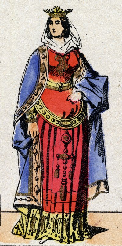 Karoling-dinasztia: Bertrade vagy Laoni Berthe portréja, ismert Berthe au Grand Pied (720-783) Pepin le Brief (715-768) frankok feleségének királynője. Epinális képalkotás a 19. század végéről. Magángyűjtemény. alkotó: French School