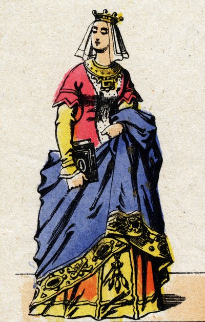 Valois-dinasztia: Charlotte de Savoie (1441-1483) francia királynő portréja, XI. Lajos francia felesége, akit a Megfontolt (1423-1483) néven ismernek. Epinális képalkotás a 19. század végéről. Magángyűjtemény. alkotó: French School