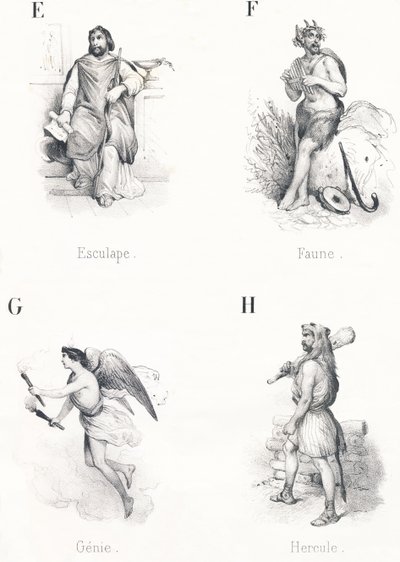 E F G H: Aesculapius, Fauna, Genie, Hercules alkotó: French School