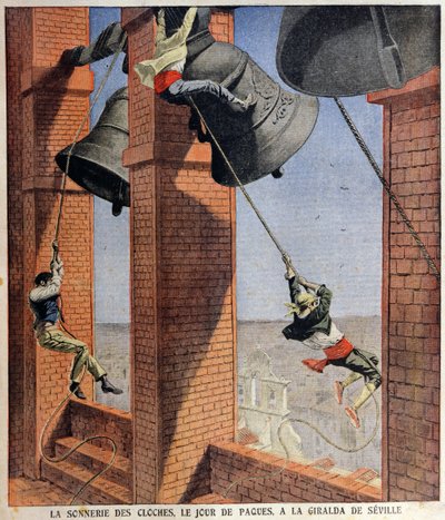 Húsvéti harangozás a sevillai Giraldában, a Le Petit Journal borítójának illusztrációja, 1908. április 19. alkotó: French School