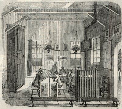 Az idióták iskolája Bicetre-ben a 19. században – Edmond Texier metszete „Tableau-de-Parisban”, 1852 alkotó: French School