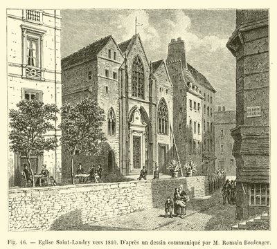 Saint-Landry templom 1810 körül, M Romain Boulenger által közölt rajz szerint alkotó: French School