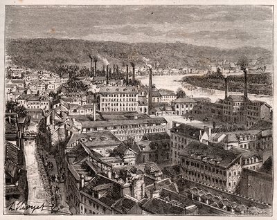 Elbeuf – Seine-Maritime – V. A. Malt-Brown „La France illustrée: földrajz, történelem, statisztikai igazgatás” című metszete. 1884 alkotó: French School