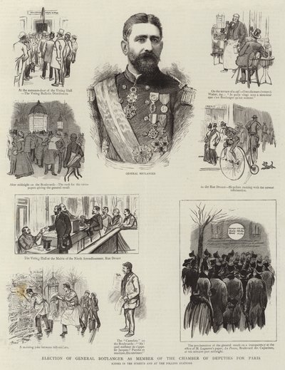 Boulanger tábornok megválasztása a párizsi képviselőház tagjává (metszet) alkotó: French School