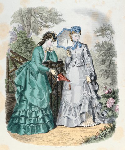 Elegáns nők a kertben, a La Mode Illustrée-ből, 1871 alkotó: French School