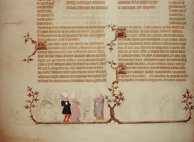 Eliezer bemutatja Rebeccát Isaacnak, a „Jean de Sy bibliája” című könyvből, 1355 körül (vellum) alkotó: French School