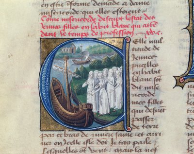 A Hotel Dieu de Paris jótékonysági nővéreinek beszállása a Le Livre de Vie Active de lHotel Dieu-ból, Jean Henry, 1482 körül alkotó: French School