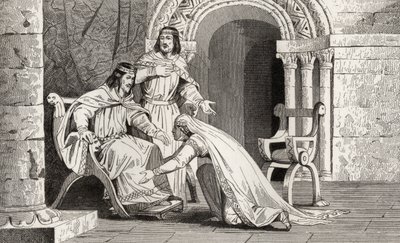 Emme megcsókolja férje, Raoul (†936) térdét szuverenitásának elismeréseként Colart "Histoire de France" című művéből, amely 1840 körül jelent meg. alkotó: French School