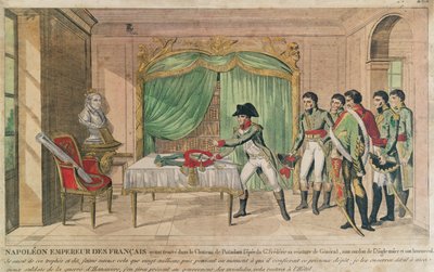 I. Napóleon császár Nagy Frigyes kardját szemléli Potsdamban 1806-ban (színes metszet) alkotó: French School