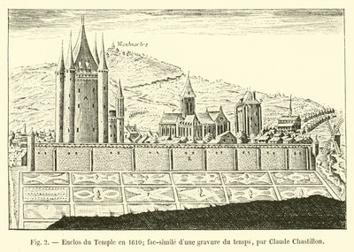 Templombekerítés 1610-ben; fakszimile egy akkori metszetről, Claude Chastillontól alkotó: French School