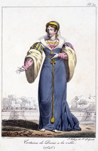 Metszet, női jelmez a városban 1545 körül. alkotó: French School