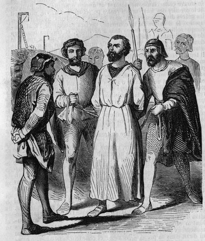 Enguerrand de Marigny kamarás és IV. Bel király minisztere, aki kínzásra vonult 1315-ben. 19. századi metszet. alkotó: French School