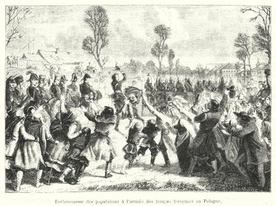 A lakosság lelkesedése a francia csapatok Lengyelországba érkezése miatt (metszet) alkotó: French School