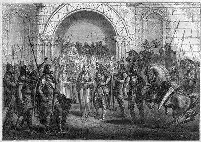 Chilperic I (539-584), a frankok és Galsuinte vagy Galswinthe bejárata Rouenbe. alkotó: French School