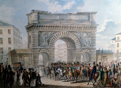 A szövetségesek belépése Párizsba a Porte Saint Martin által 1814.03.31-én XVIII. Lajos király (1755-1824) felvonulásán. Nyomtatás 1814-ből. Párizs, Musee Carnavalet alkotó: French School