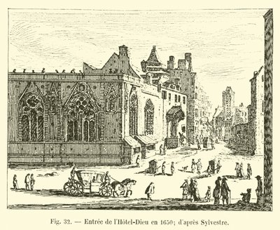 A Hotel-Dieu bejárata 1650-ben; Sylvester szerint alkotó: French School