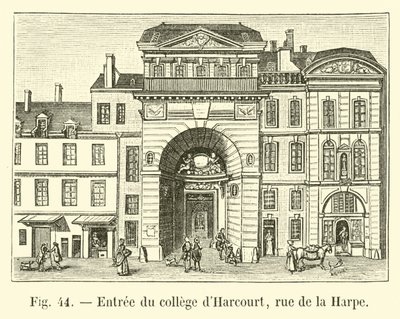 Bejárat a Harcourt College-ba, a rue de la Harpe-ba alkotó: French School