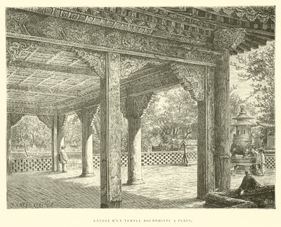 Egy buddhista templom bejárata Pekingben (metszet) alkotó: French School