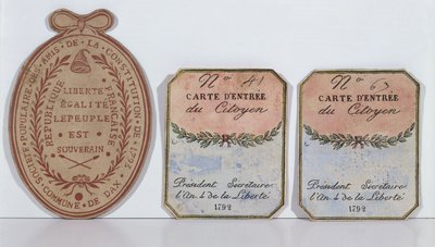 Belépőkártyák a Dax-i Alkotmánybarátok Társaságába, 1792 és 1793 (nyomtatott papír) alkotó: French School