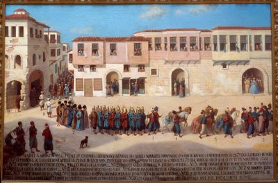 Joseph de Bauffremont admirális (1714-1781), Listenois hercegének belépése Smyrne-be 1766. 09. 28. A francia iskola festménye. 19. századi Párizs, musee de la Marine – Joseph de Bauffremont admirális (1714-1781), Listenois hercegének belépése Smyrnába alkotó: French School