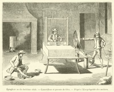 Pinkészítők a tizennyolcadik században, Cannetilleur és poseurs de têtes (metszet) alkotó: French School