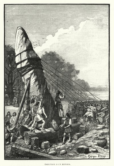 Menhir felállítása (metszet) alkotó: French School