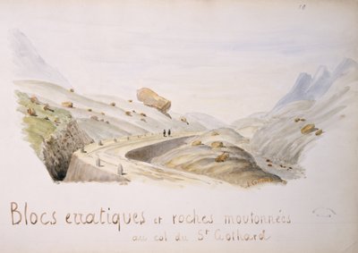 Erratische Blöcke und Felsen am Gotthardpass in den Schweizer Alpen von French School