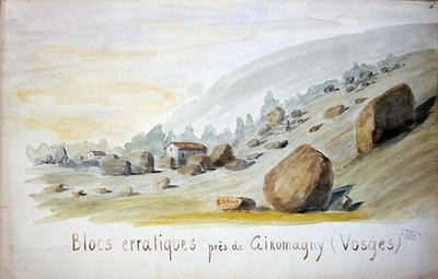 Erratic blokkok Giromagny közelében, a Vogézek régióban (akvarell papíron) alkotó: French School