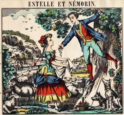 Estelle és Nemorin. Az Epinal képe alkotó: French School