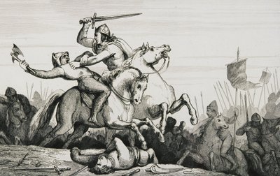 Eudes (860-98) a normannok elleni csatában, Colart "Histoire de France" című művéből, 1840 körül. alkotó: French School