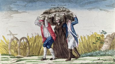 Mindenki viselje az adók és az államadósság terhét, 1789 körül (színes metszet) alkotó: French School