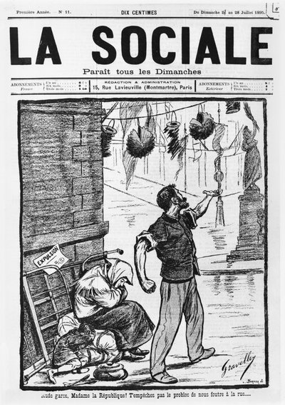 Zwangsräumung, Titelseite von La Sociale, 21.-28. Juli 1895 von French School