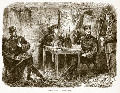 Egy dezertőr vizsgálata, illusztráció Cassells: A Franciaország és Németország közötti háború története, 1870-1871 alkotó: French School