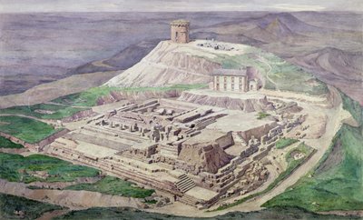 A gall-római Merkúr-templom romjainak feltárása 1876-ban (akvarell) alkotó: French School