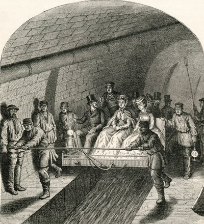 Kirándulás a párizsi csatornákban, Samuel G. Green tiszteletes „French Pictures” című művéből, 1878-ban (litho) alkotó: French School