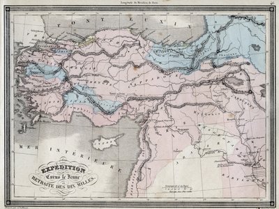 Az ifjú Cyrus expedíciója (Kr. e. 5. század) és a tíz mérföld visszavonulása – Vuillemin „Az ősi és modern földrajz egyetemes atlasza lakóotthoni iskolák számára” című táblájából – kb. 1845 alkotó: French School
