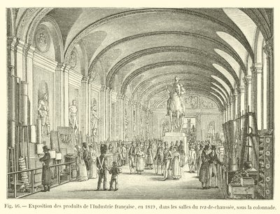 A francia ipar termékeinek kiállítása 1819-ben, a földszinti szobákban, az oszlopcsarnok alatt alkotó: French School