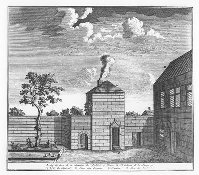 François Rabelais házának külseje Chinonban (metszet) alkotó: French School