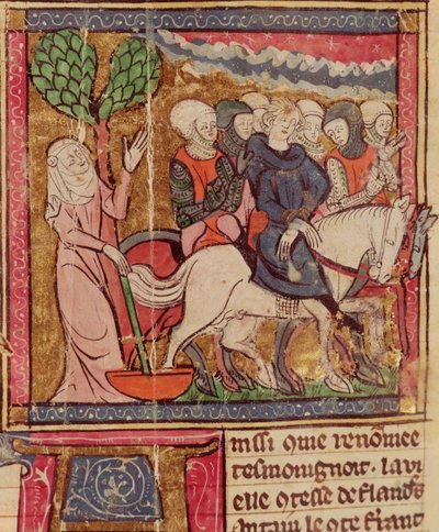 F.288r Portugál Ferdinánd (1186-1233) Flandria grófja, akit a bouvines-i csata után foglyul ejtettek Párizsba, 1214. július 27., Grandes Chroniques de France, 1375-1279 alkotó: French School
