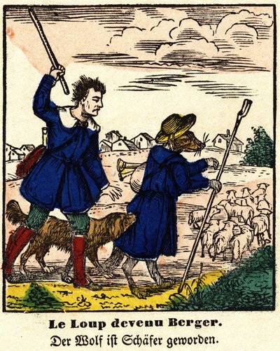 Fables de La Fontaine: a farkasból pásztor lett. Epinal képe, 19. század első fele. alkotó: French School