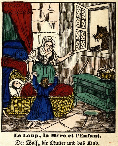 Mesék a La Fontaine-ből: a farkas, az anya és a gyermek. Epinal képe, 19. század első fele alkotó: French School