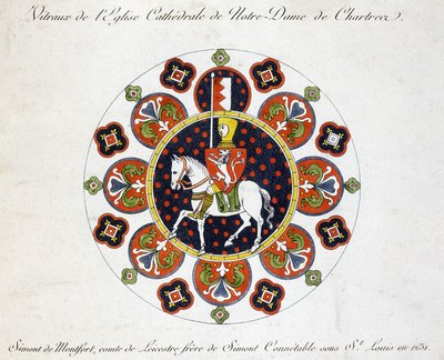 Hasonlat a Chartres-i Boldogasszony templomának ólomüveg ablakából: Simont de Montfort, Leicestre grófja, Simont Conétable testvére Szent Lajos alatt 1231-ben. alkotó: French School