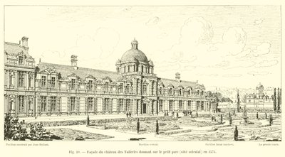A Chateau des Tuileries homlokzata, kilátással a kis parkra, keleti oldalon, 1575-ben alkotó: French School