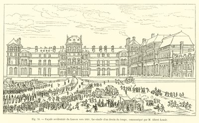 A Louvre nyugati homlokzata 1660 körül, egy korabeli rajz fakszimile, M Albert Lenoir közölte alkotó: French School